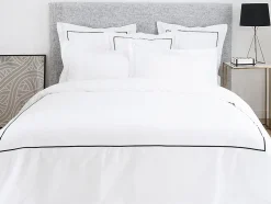 Parure de lit percale de coton 80 fils/cm² - Housse de couette 220 x 240 cm + 2 taies d'oreiller - Blanc bourdon noir - CHARMY