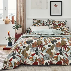 Parure de lit percale de coton 140x200 cm CASCADE vert Sauge 2 pièces