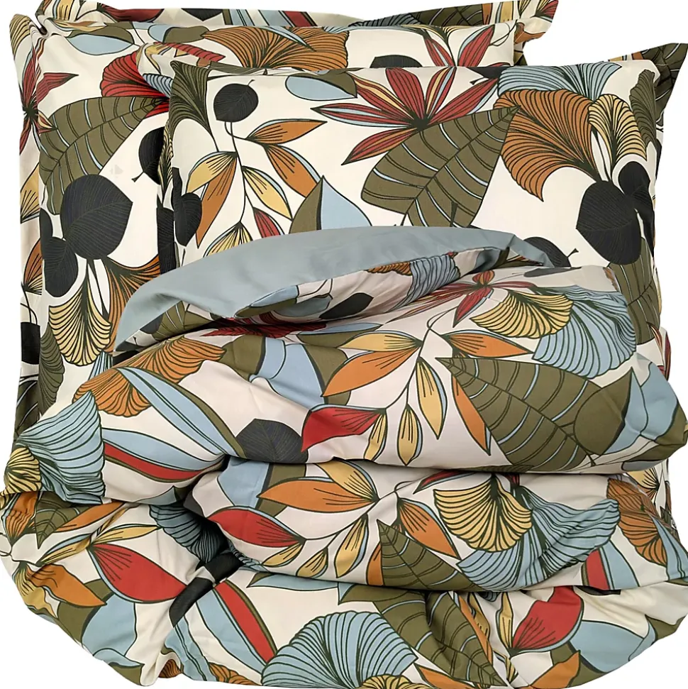 Parure de lit percale de coton 140x200 cm CASCADE vert Sauge 2 pièces