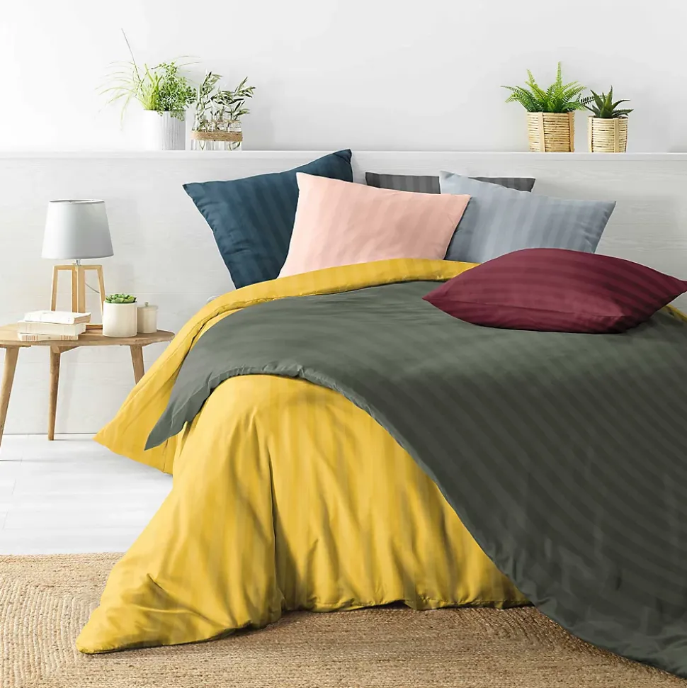 Parure de lit rayures dans le tissage (240x220 cm - Gris)