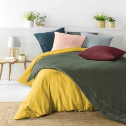 Parure de lit rayures dans le tissage (240x220 cm - Gris)