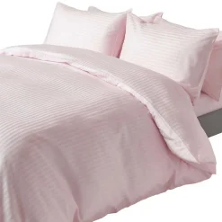 Parure de lit satin rayé en coton égyptien 330 fils violet, 260x220cm - HOMESCAPES