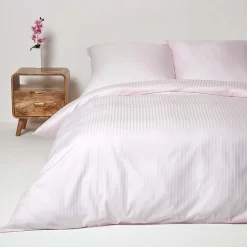 Parure de lit satin rayé en coton égyptien 330 fils violet, 155x220cm - HOMESCAPES