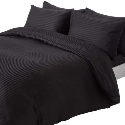 Parure de lit satin rayé en coton égyptien 330 fils noir, 230x220cm - HOMESCAPES