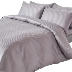 Parure de lit satin rayé en coton égyptien 330 fils gris, 200x200cm - HOMESCAPES