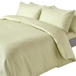 Parure de lit satin rayé en coton égyptien 330 fils vert sauge, 200x200cm - HOMESCAPES