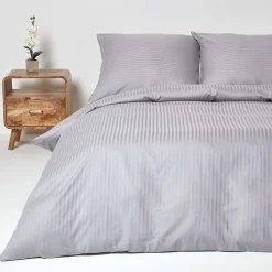 Parure de lit satin rayé en coton égyptien 330 fils gris, 240x220cm - HOMESCAPES