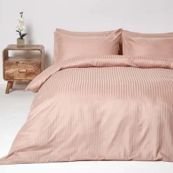 Parure de lit satin rayé en coton égyptien 330 fils taupe, 200x200cm - HOMESCAPES