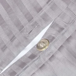 Parure de lit satin rayé en coton égyptien 330 fils gris, 230x220cm - HOMESCAPES