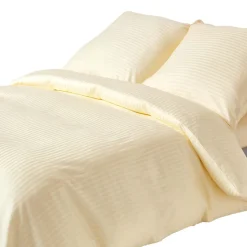 Parure de lit satin rayé en coton égyptien 330 fils jaune pâle, 155x220cm - HOMESCAPES