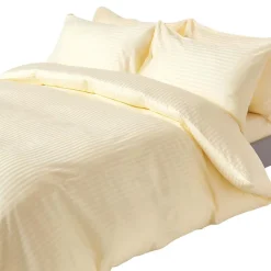 Parure de lit satin rayé en coton égyptien 330 fils jaune pâle, 230x220cm - HOMESCAPES