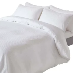 Parure de lit satin rayé en coton égyptien 330 fils blanc, 200x200cm - HOMESCAPES