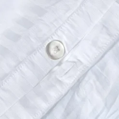 Parure de lit satin rayé en coton égyptien 330 fils blanc, 200x200cm - HOMESCAPES