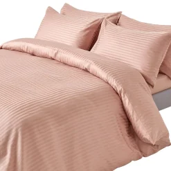 Parure de lit satin rayé en coton égyptien 330 fils taupe, 230x220cm - HOMESCAPES