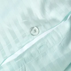 Parure de lit satin rayé en coton égyptien 330 fils bleu, 240x220cm - HOMESCAPES