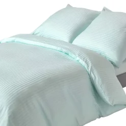 Parure de lit satin rayé en coton égyptien 330 fils bleu, 240x220cm - HOMESCAPES