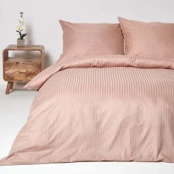 Parure de lit satin rayé en coton égyptien 330 fils taupe, 240x220cm - HOMESCAPES