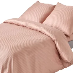 Parure de lit satin rayé en coton égyptien 330 fils taupe, 240x220cm - HOMESCAPES