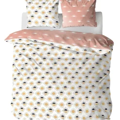 Parure de lit TERRAMEA 260x240 cm pur coton blanc motifs solaires 3 pièces