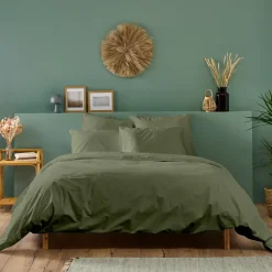 Parure de lit unie 2 personnes 220x240cm PERCALE KAKI