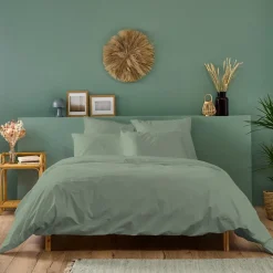 Parure de lit unie 1 personne 140x200cm PERCALE SAUGE