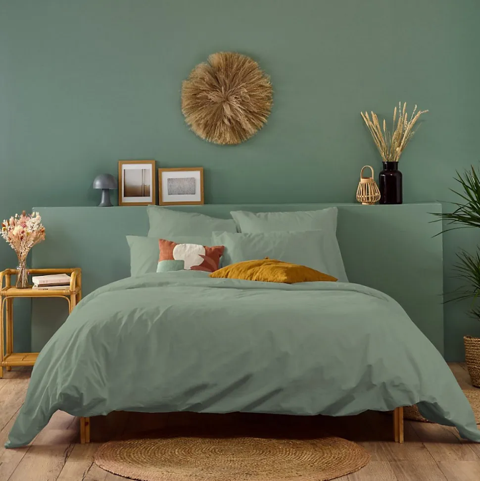 Parure de lit unie 2 personnes 240x260cm PERCALE SAUGE