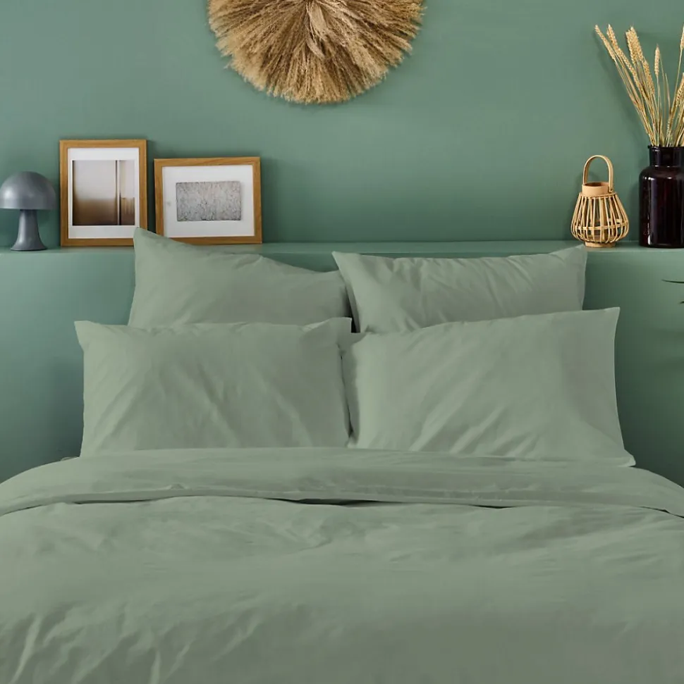 Parure de lit unie 2 personnes 240x260cm PERCALE SAUGE