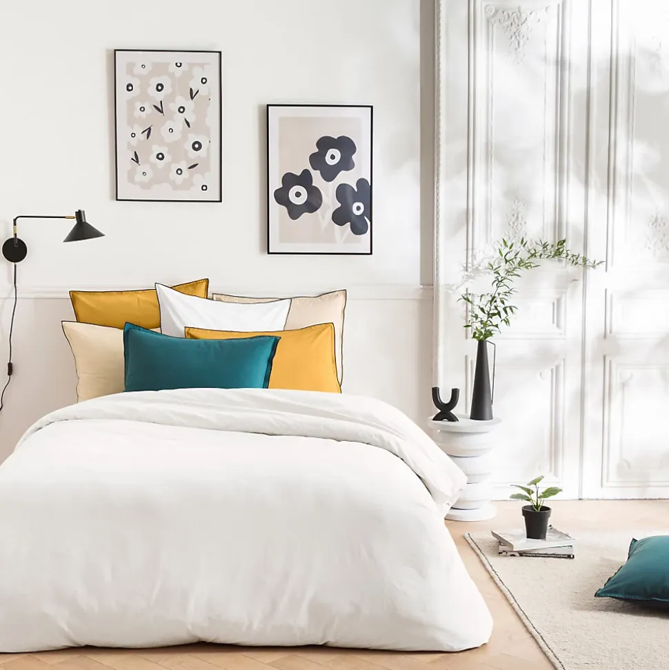 Parure de lit unie en coton finition bourdon 240x220cm