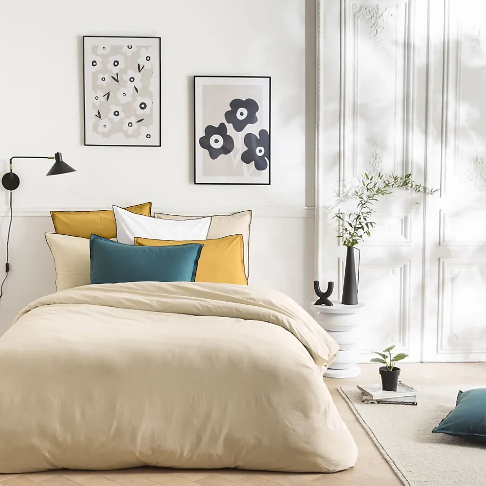 Parure de lit unie en coton finition bourdon 240x220cm