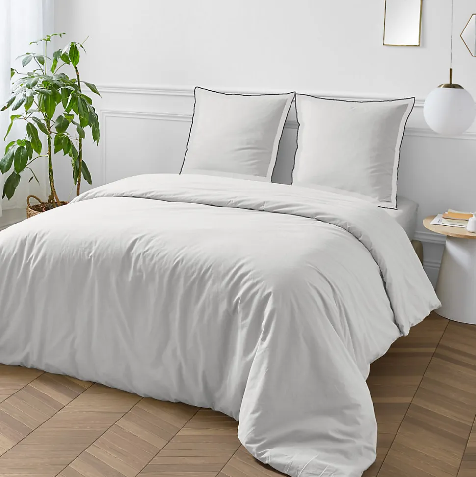 Parure de lit unie en coton finition bourdon 260x240cm