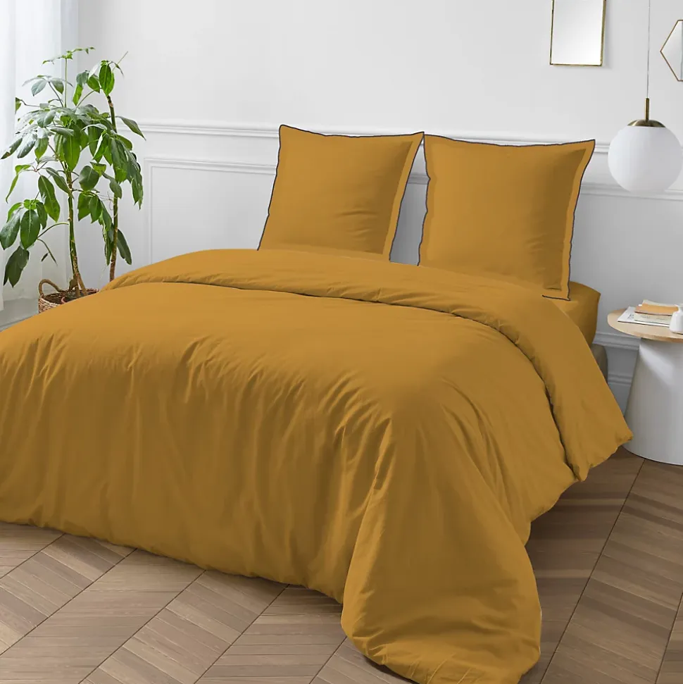 Parure de lit unie en coton finition bourdon 260x240cm