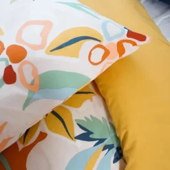 Parure de lit 240x220 cm coton BCI adouci LUCIA Jaune Cobalt 3 pièces