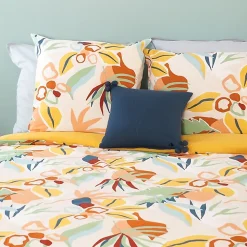 Parure de lit 240x220 cm coton BCI adouci LUCIA Jaune Cobalt 3 pièces