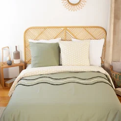 Parure de lit 260x240 cm coton BCI adouci LINEA Vert 3 pièces