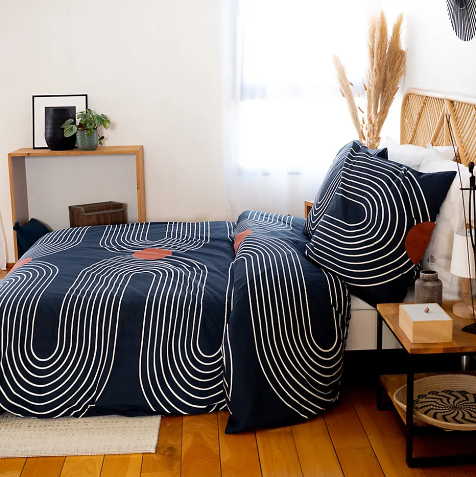 Parure de lit 240x220 cm coton BCI adouci CUTS Bleu 3 pièces