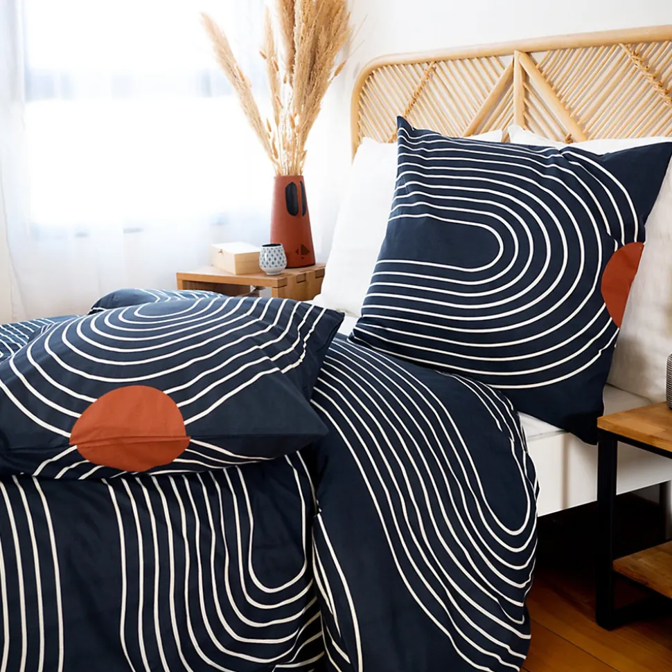 Parure de lit 240x220 cm coton BCI adouci CUTS Bleu 3 pièces