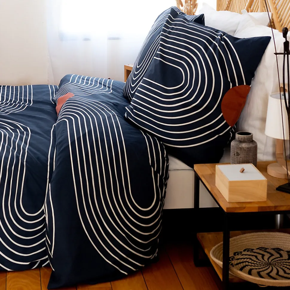 Parure de lit 240x220 cm coton BCI adouci CUTS Bleu 3 pièces