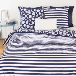 Parure de lit 260x240 cm coton BCI adouci CAPRI Bleu 3 pièces