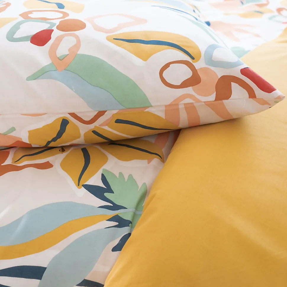 Parure de lit 260x240 cm coton BCI adouci LUCIA Jaune Cobalt 3 pièces