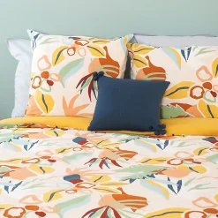 Parure de lit 260x240 cm coton BCI adouci LUCIA Jaune Cobalt 3 pièces