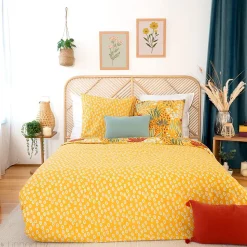 Parure de lit 260x240 cm coton bci adouci COME jaune 3 pièces