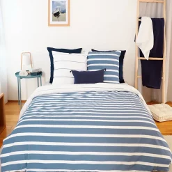 Parure de lit 240x220 cm coton BCI adouci STRIPES Bleu 3 pièces