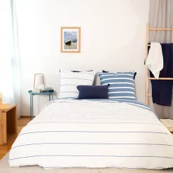 Parure de lit 240x220 cm coton BCI adouci STRIPES Bleu 3 pièces