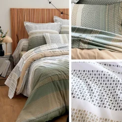 Parure de lit 260x240 cm coton NIAGARA vert Kaki 3 pièces