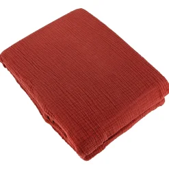 Parure de lit 260x240 cm double gaze de coton GAZGAZ rouge ocre 3 pièces