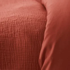 Parure de lit 260x240 cm double gaze de coton GAZGAZ rouge ocre 3 pièces