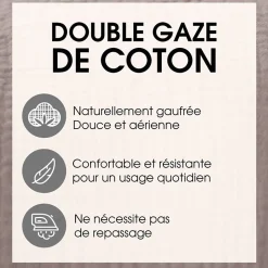 Parure de lit 260x240 cm double gaze de coton GAZGAZ vert amande 3 pièces