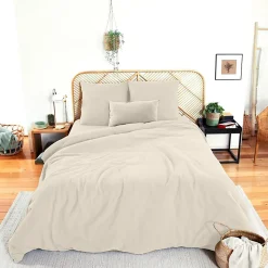 Parure de lit 260x240 cm double gaze de coton GAZGAZ beige Galet