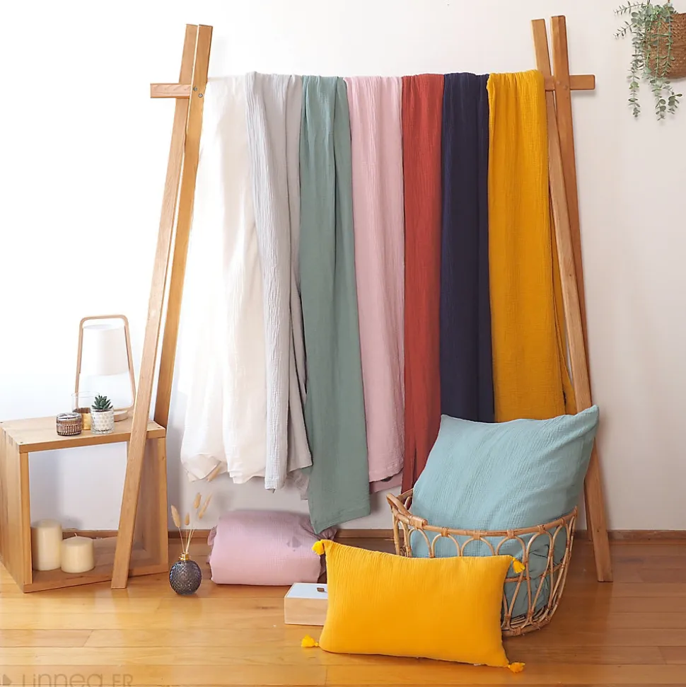 Parure de lit 240x220 cm double gaze de coton GAZGAZ vert amande 3 pièces