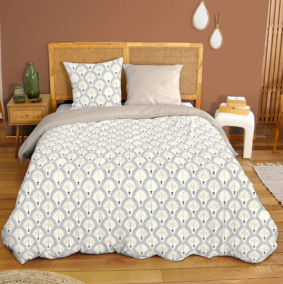 Parure de lit 240x220 cm en coton WAG motif géométrique blanc et bleu 3 pièces